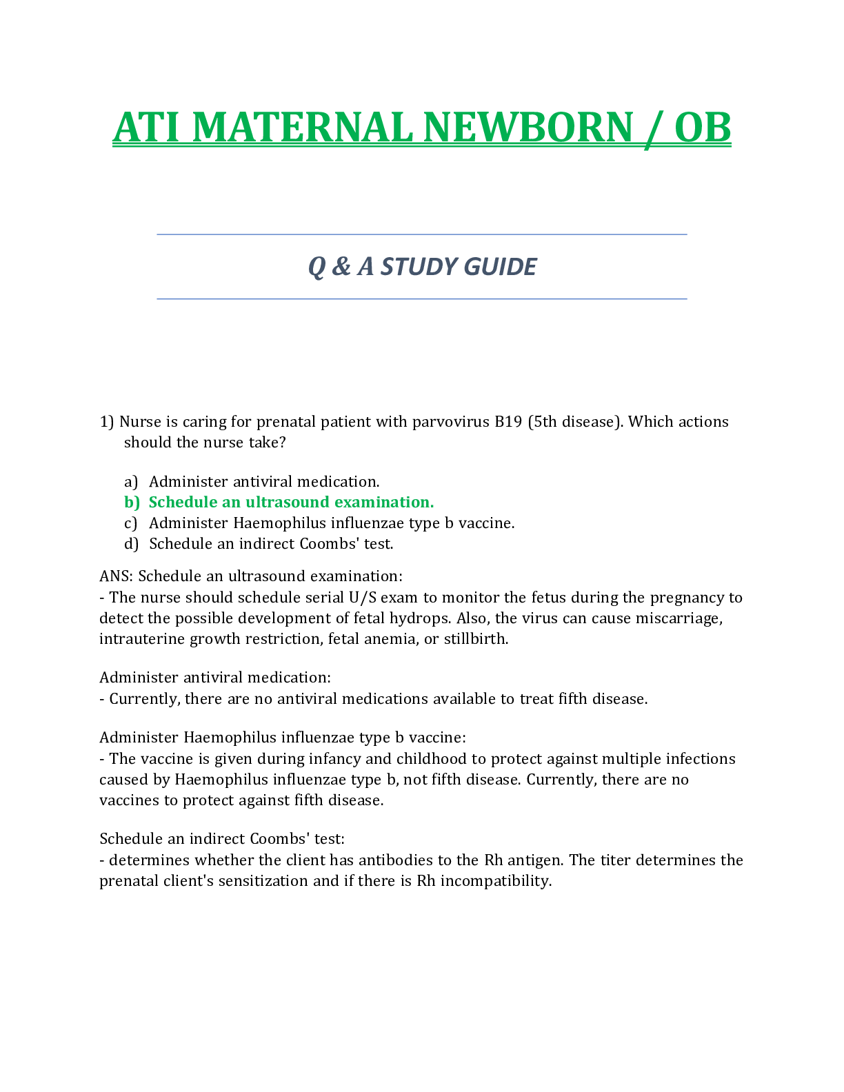 Preview image for ATI MATERNAL NEWBORN / OB  Q & A STUDY GUIDE